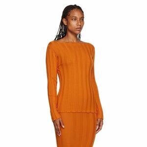NWT Baserange Adler Sweater Ocra orange ribbed slim fit knit top S merino wool